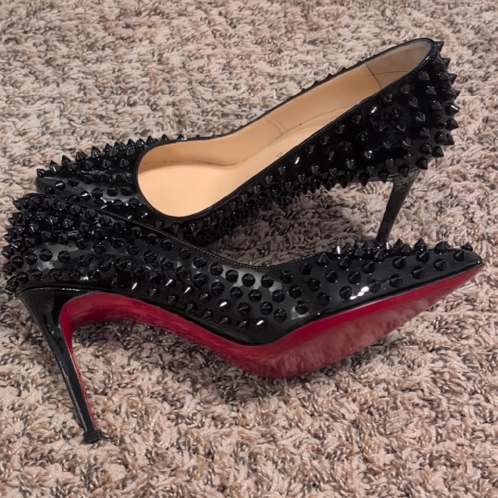 Christian Louboutin Black Spiked Heels with Red Soles